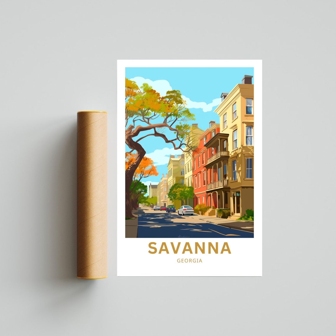 Savanna Georgia Personalized Travel Poster Historic Street Scene Art - Image 4