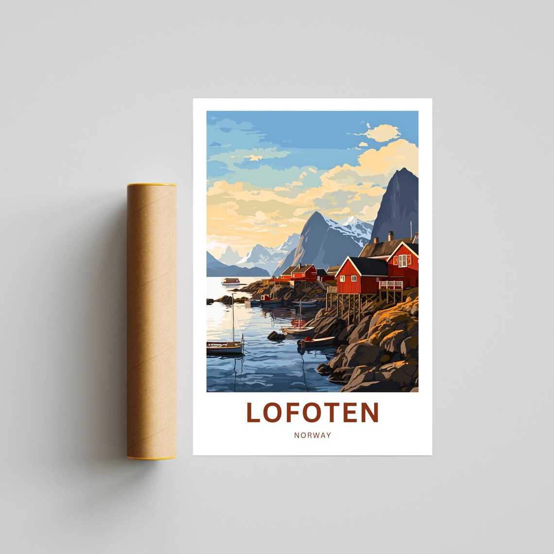 Lofoten Norway Red Cabins Harbor Boats Sunset Personalized Poster - Image 4