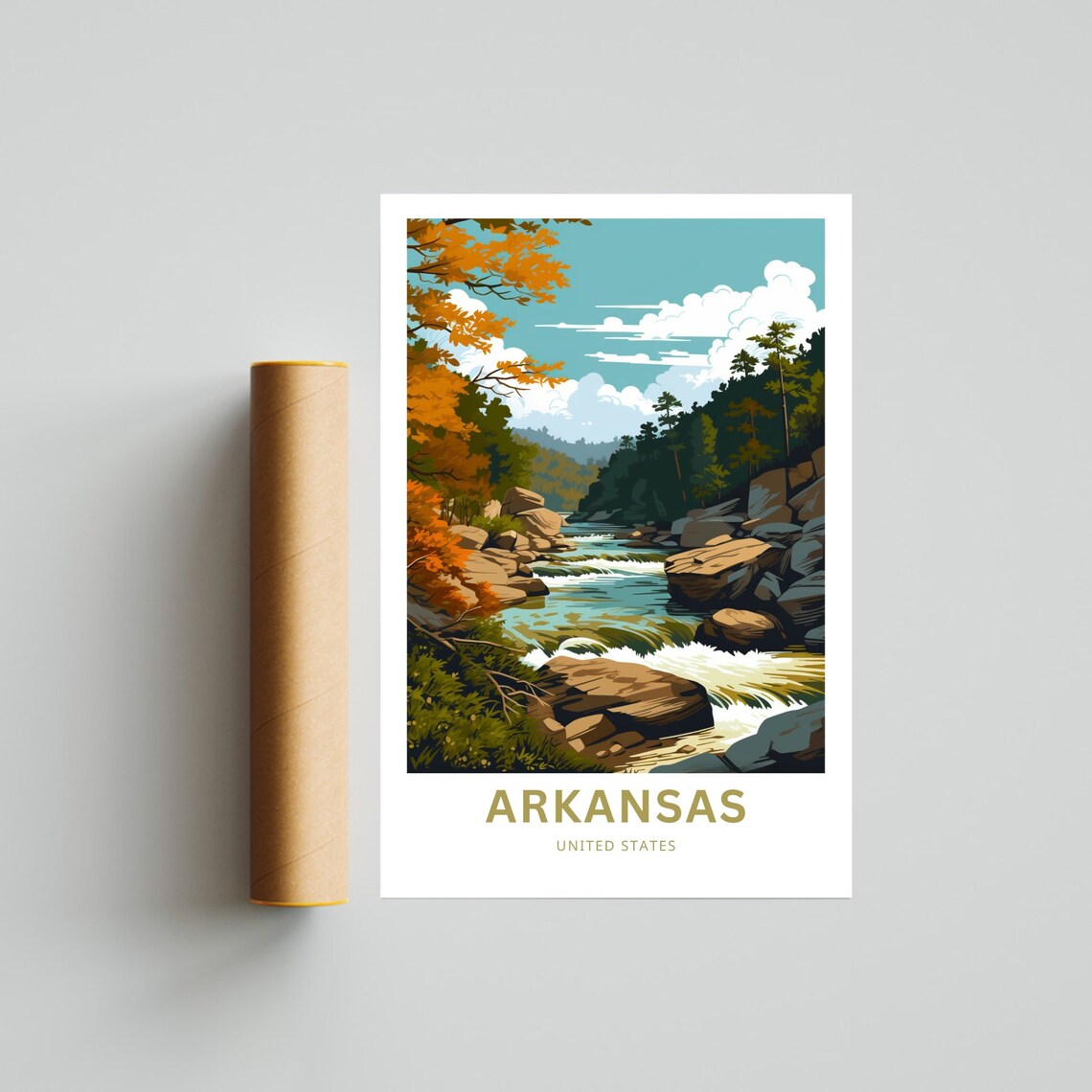 Arkansas United States Rocky River Rapids Forest Gorge Travel Poster - Image 4