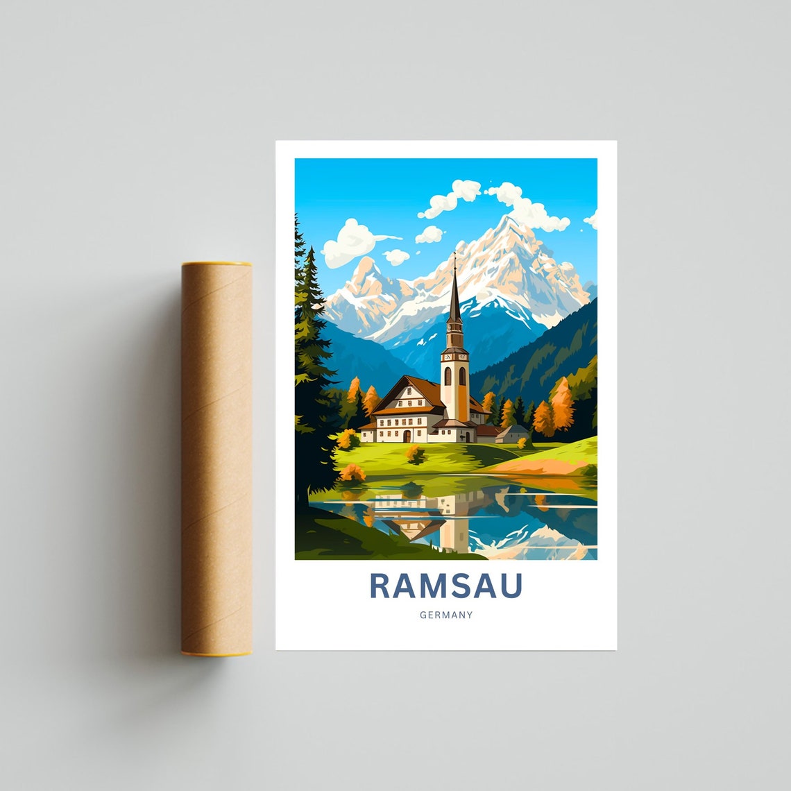 Personalized Ramsau Germany Alpine Church Custom Text Travel Poster - Image 4