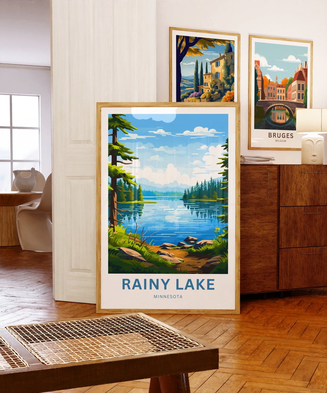 Rainy Lake Minnesota Forest Reflection Rocky Shores Travel Poster - Image 5