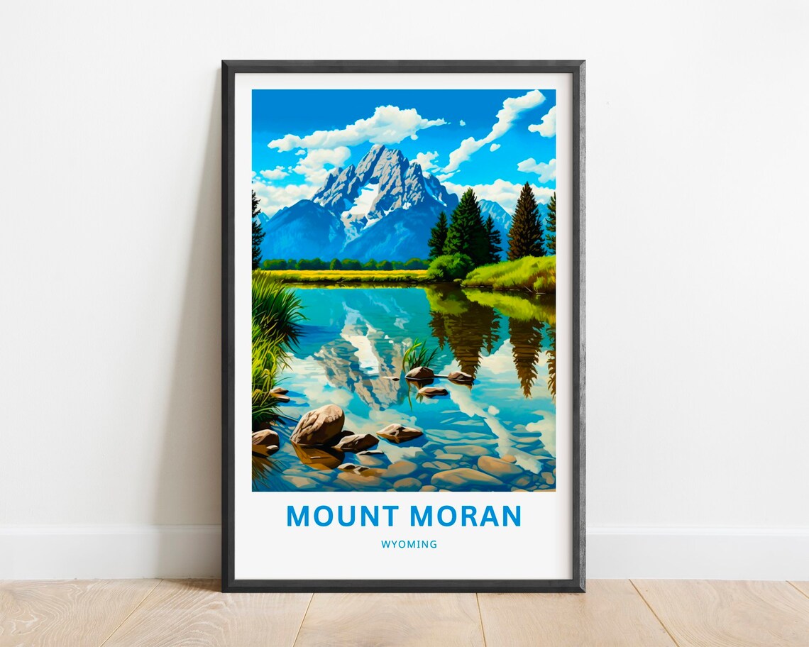 Mount Moran Wyoming Grand Teton Lake Reflection Travel Poster