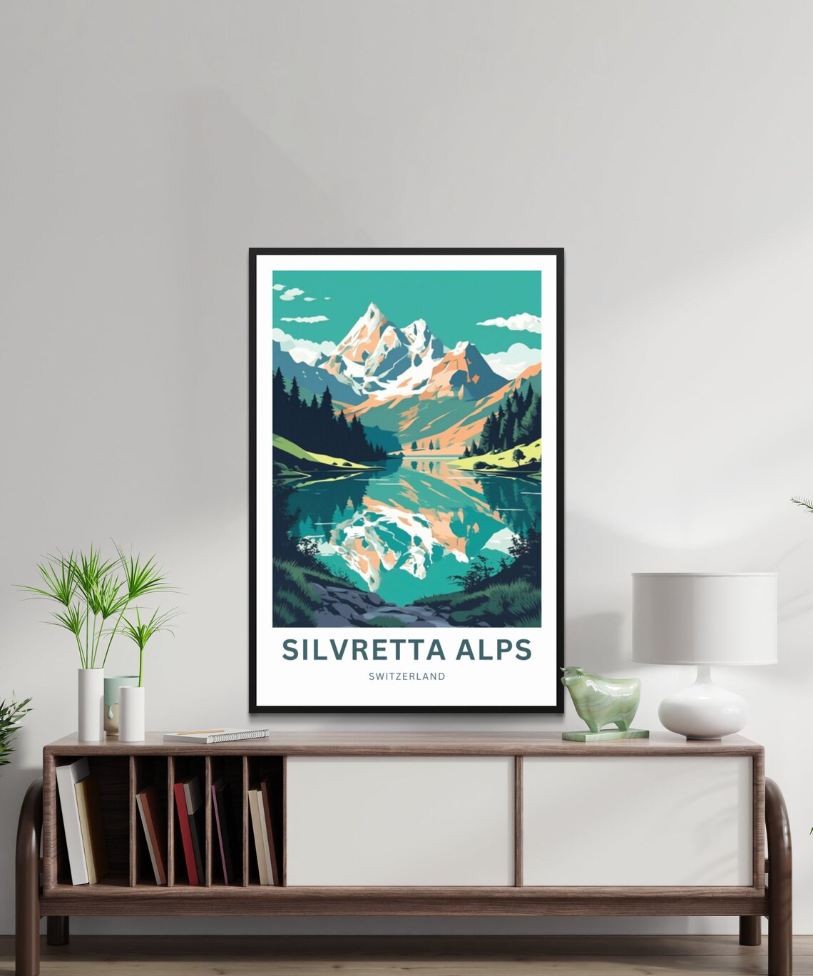 Silvretta Alps Switzerland Mirrored Peaks Crisp Travel Poster - Image 3
