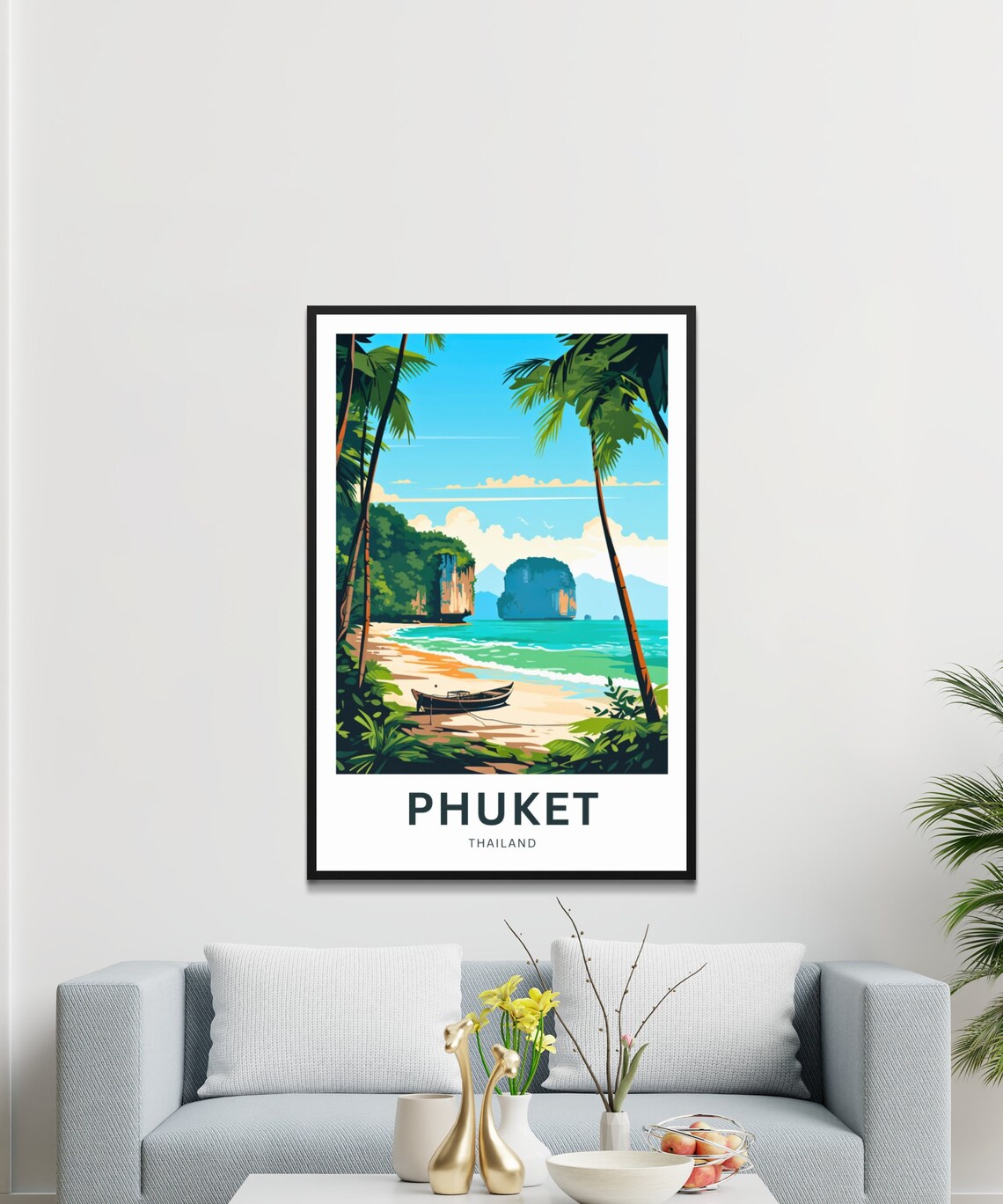 Personalized Phuket Thailand Beach Boat Custom Text Travel Poster - Image 3