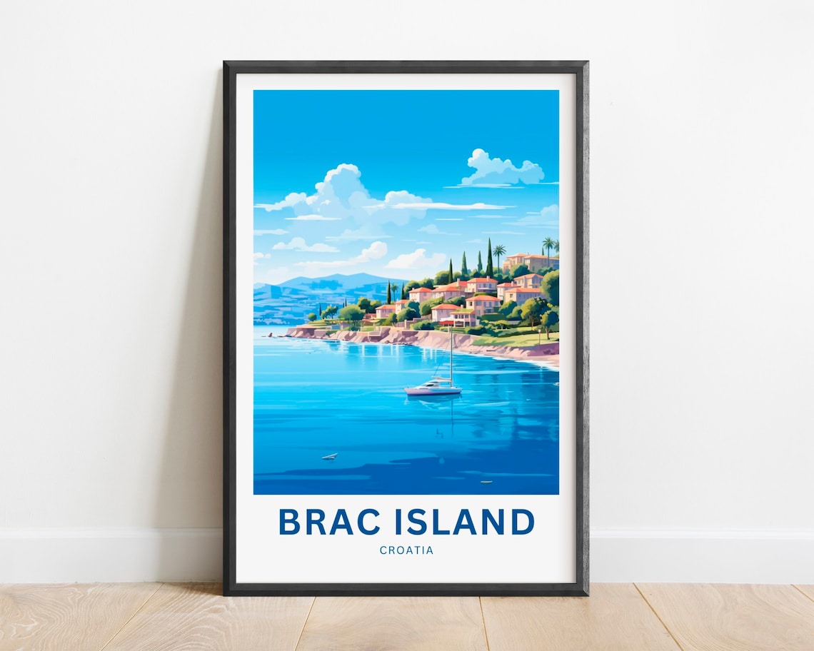 Brac Island Croatia Coastal Town Sailboat Adriatic Bay Poster