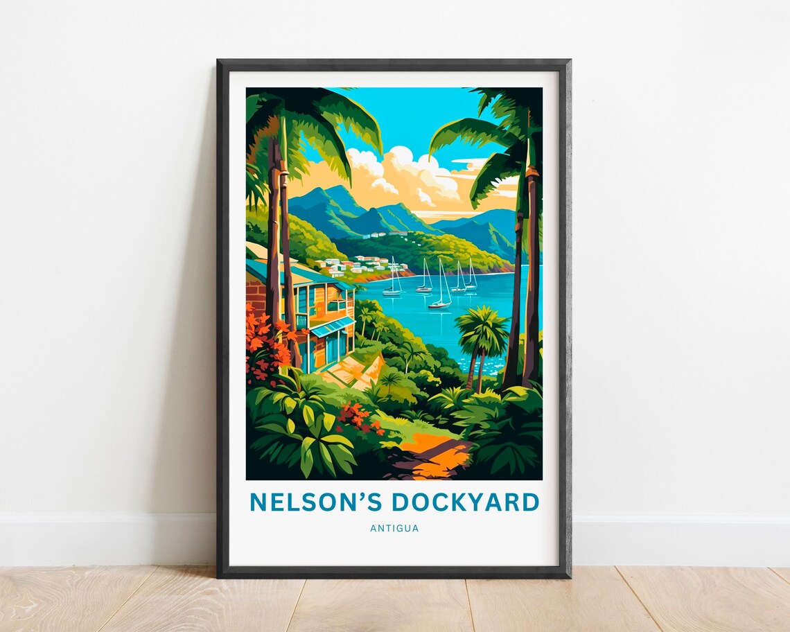 Nelson's Dockyard Antigua Classic Palm Bay Sailboat Travel Poster