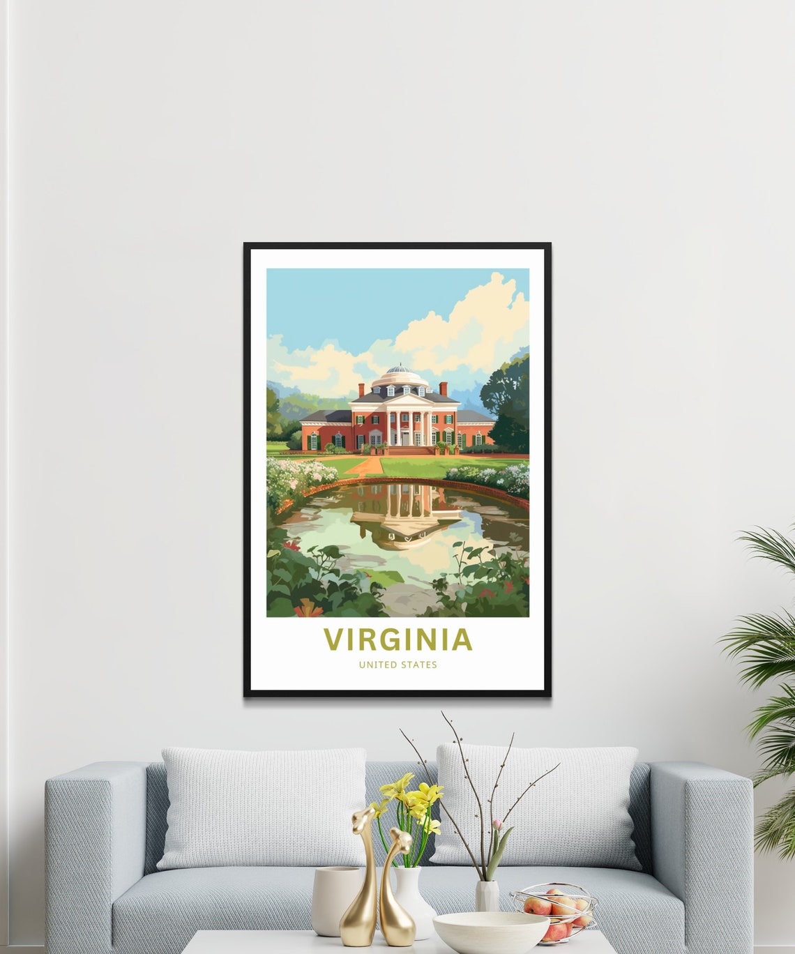 Personalized Virginia Colonial Brick Estate Pond Travel Poster - Image 3