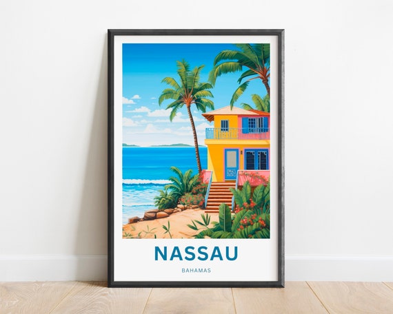 Nassau Travel Print Nassau Poster Bahamas Wall Art Framed Present Gift Bahamas Present
