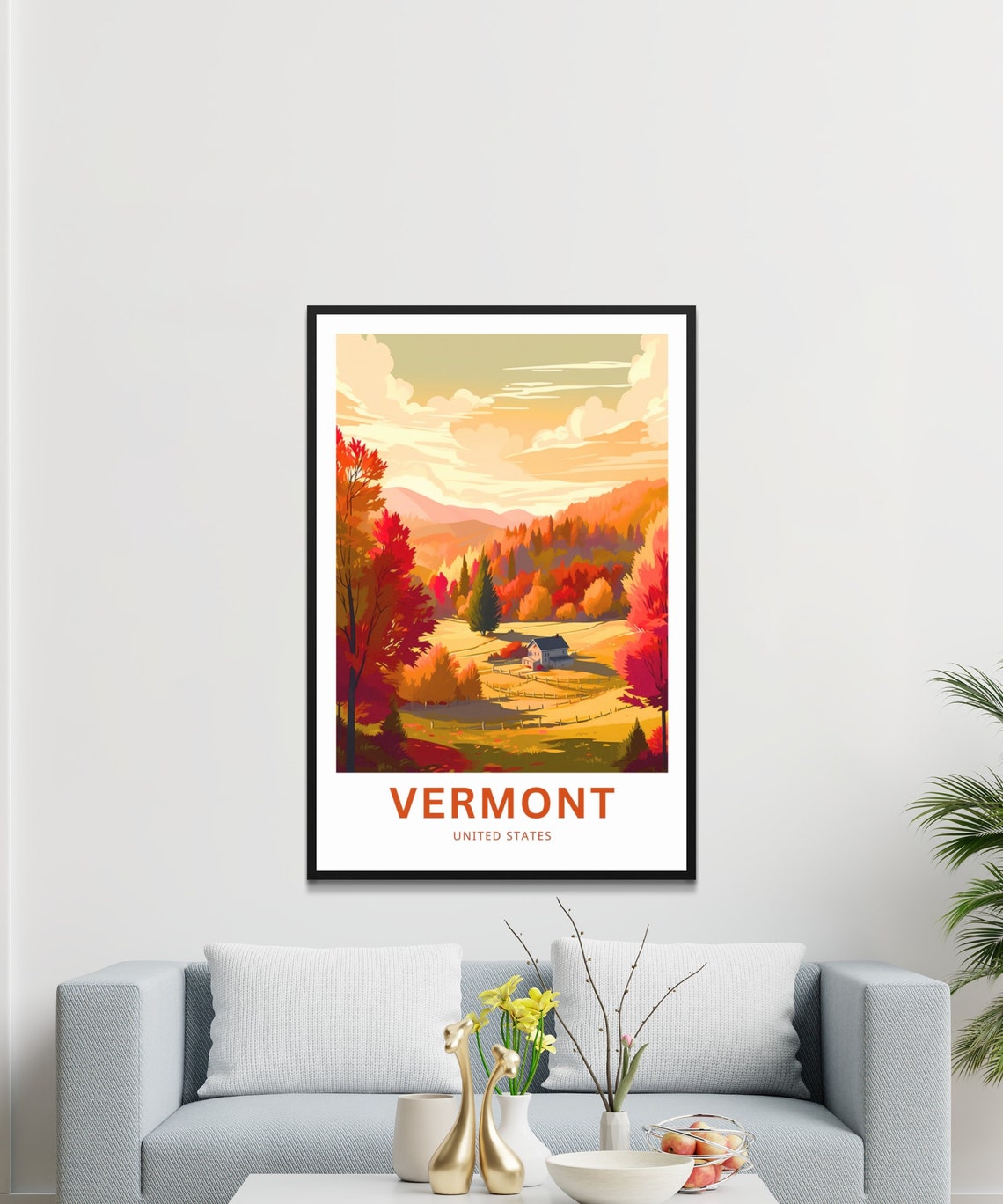 Vermont Autumn Foliage Farm Valley Personalized Travel Poster - Image 3