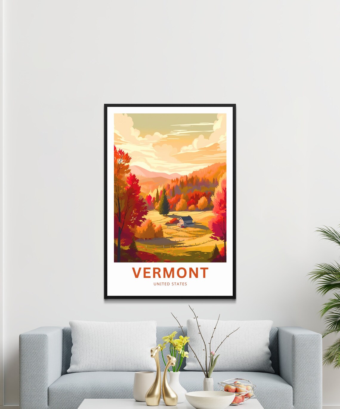 Vermont United States Fall Foliage Farmhouse Autumn Travel Poster - Image 3
