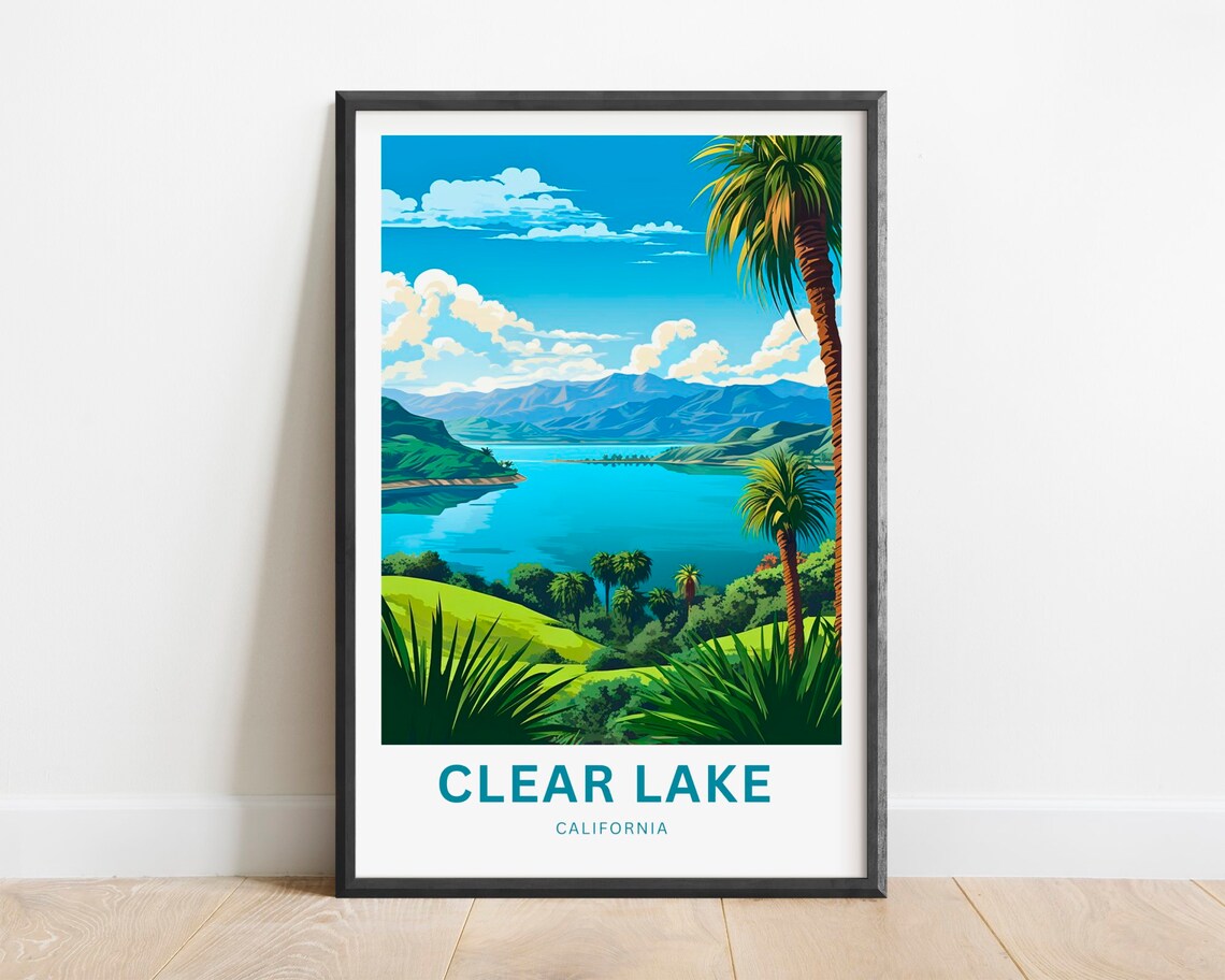 Clear Lake California Lakeside Palms Hillside Scenic View Poster