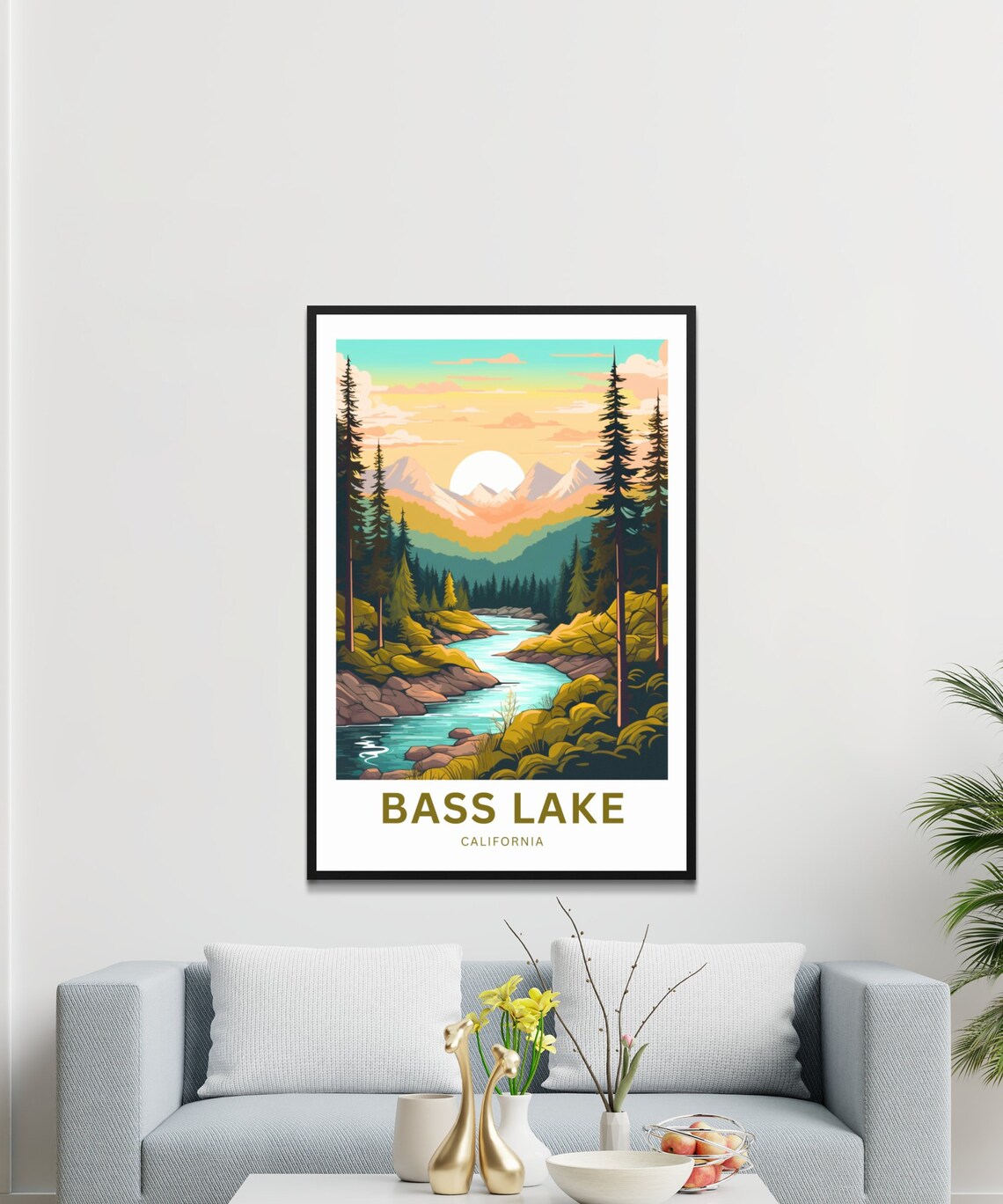 Personalized Bass Lake California Sunset River Travel Poster - Image 3