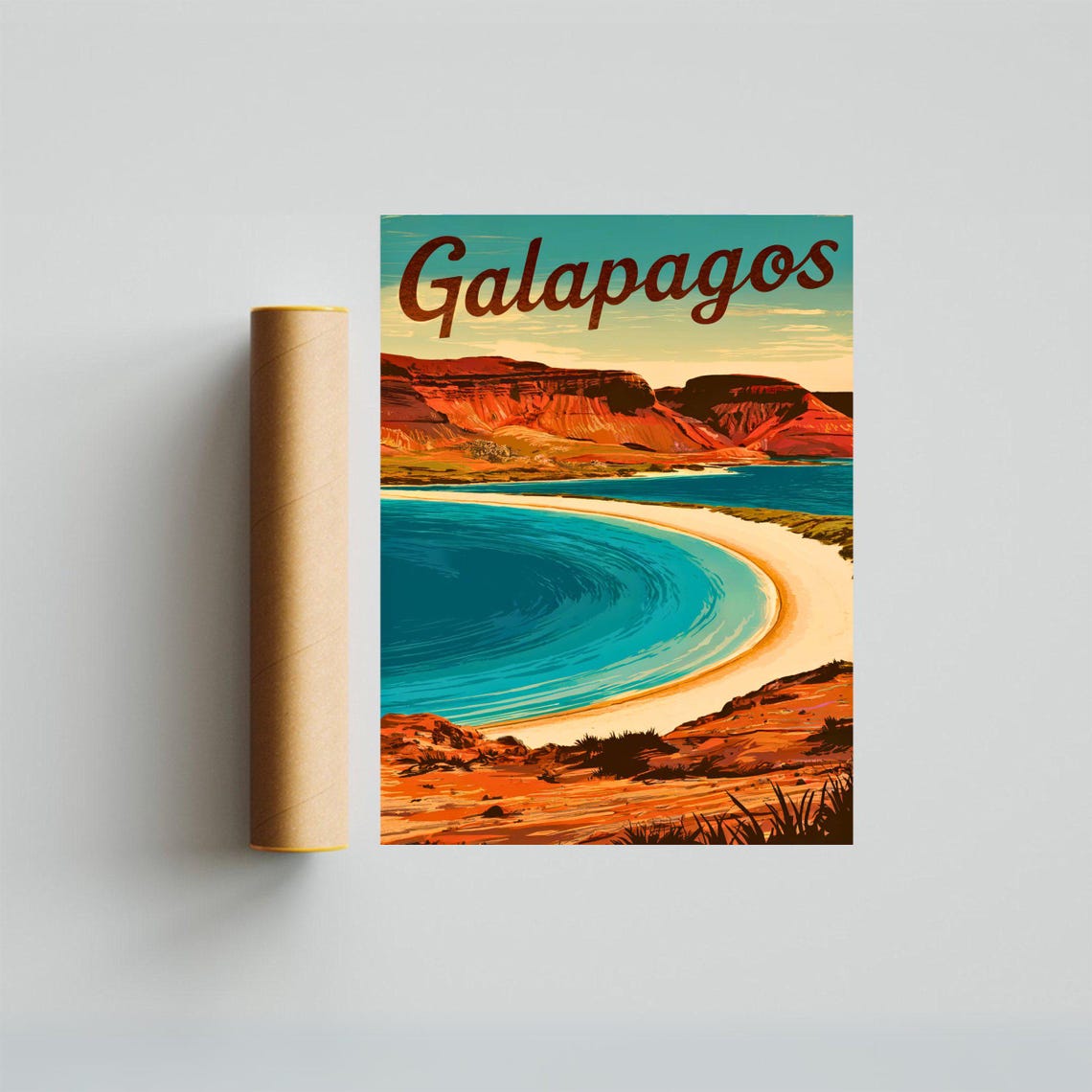Galapagos Islands Ecuador Turquoise Bay Vintage Travel Poster - Image 2