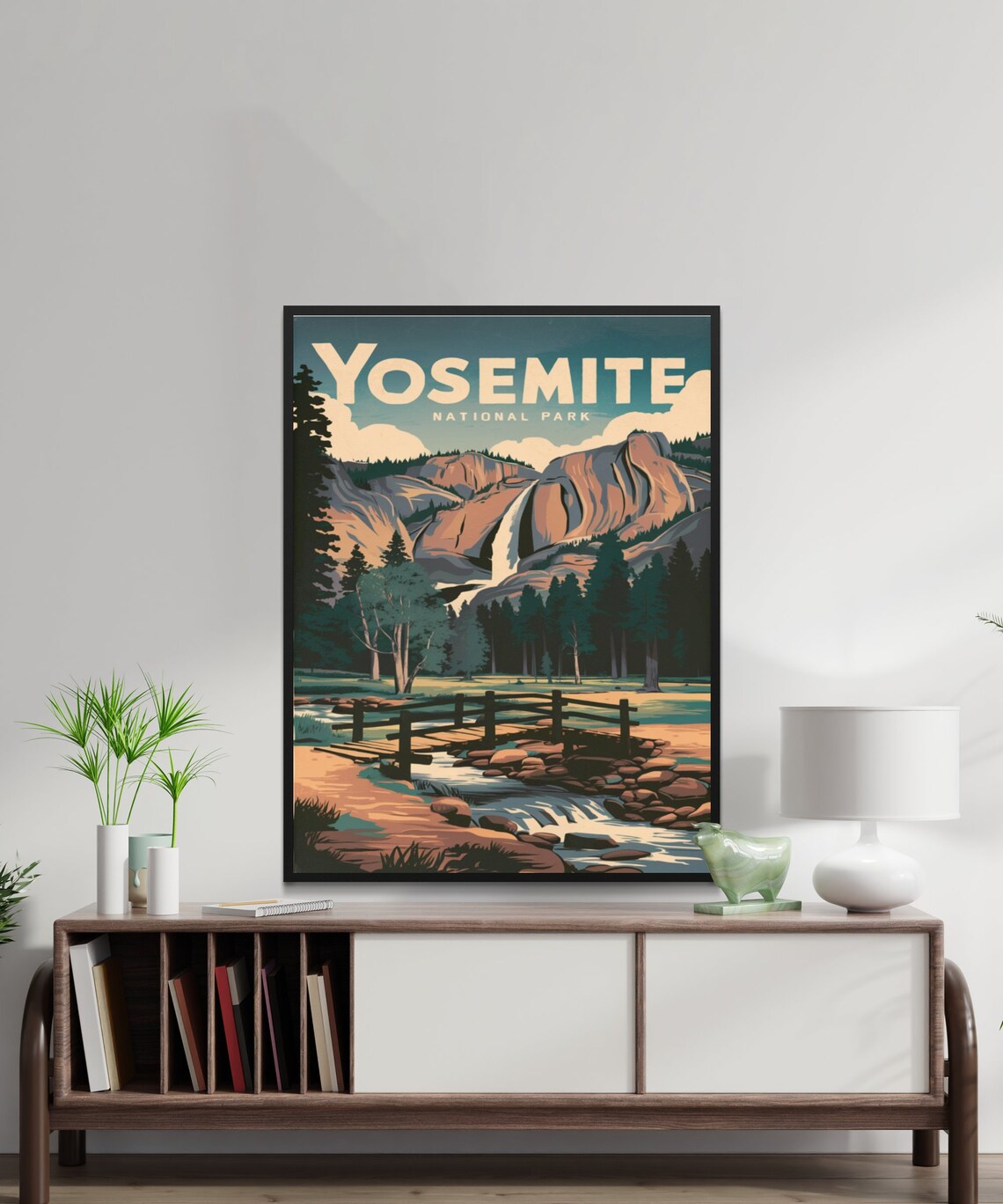 Yosemite National Park Vintage Poster with Waterfall and Footbridge - Image 2