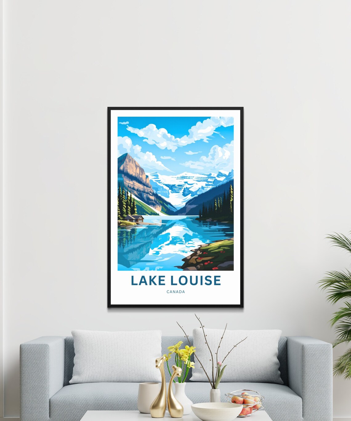 Lake Louise Canada Boathouse Turquoise Lake Mountain Reflection Travel Poster - Image 3