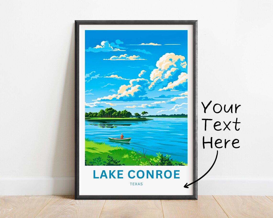 Lake Conroe Texas Personalized Canoe Island Lake Scene Poster