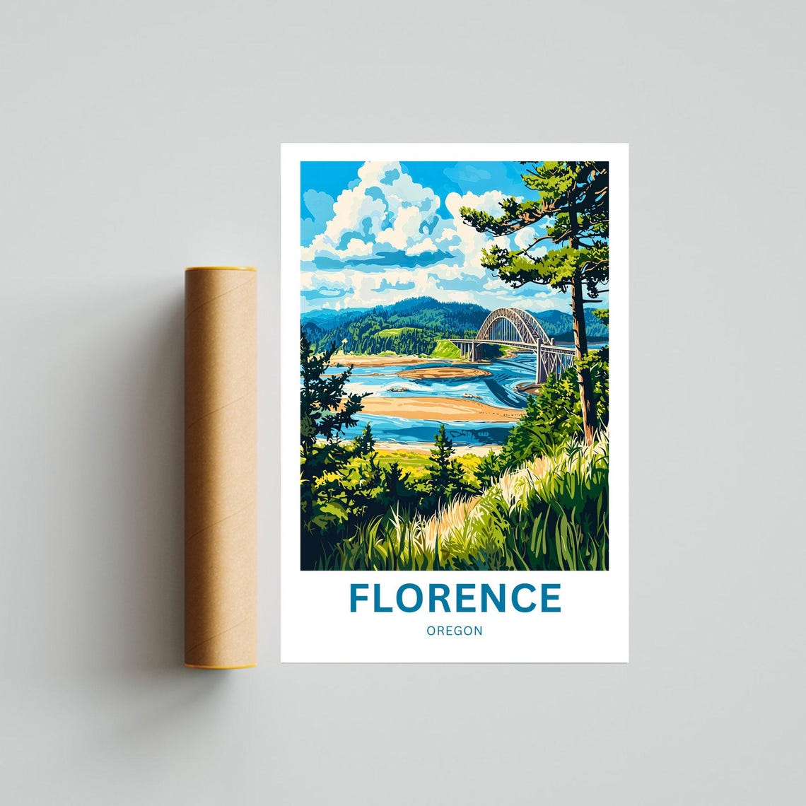 Florence Oregon Arched River Bridge Coastal Scenery Travel Poster - Image 2