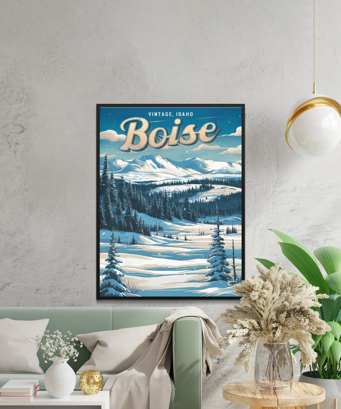 Boise Idaho Vintage Style Snowy Mountain Valley Winter Poster - Image 4