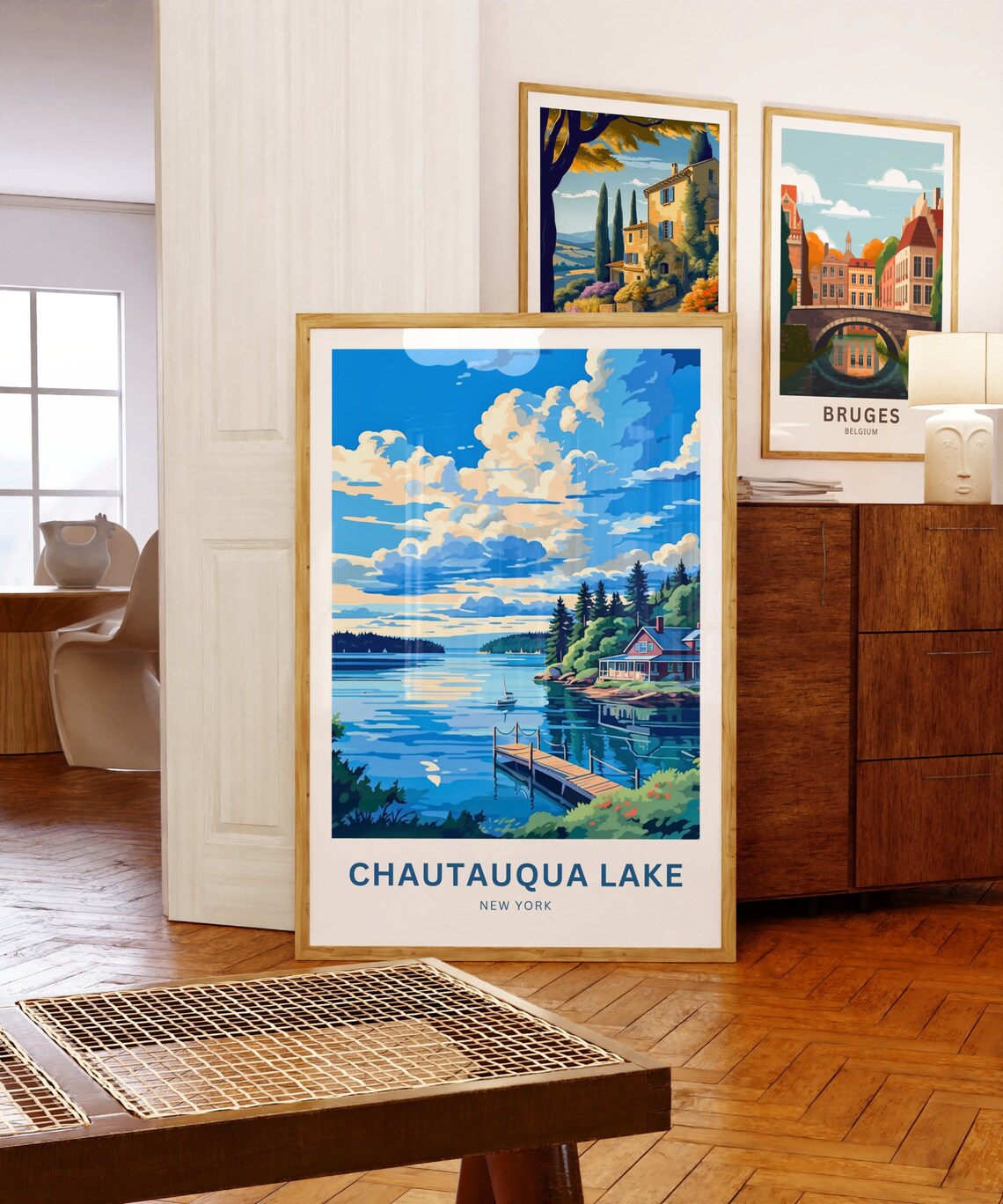 Chautauqua Lake New York Serene Lakeview Cabin Dock Travel Poster - Image 5