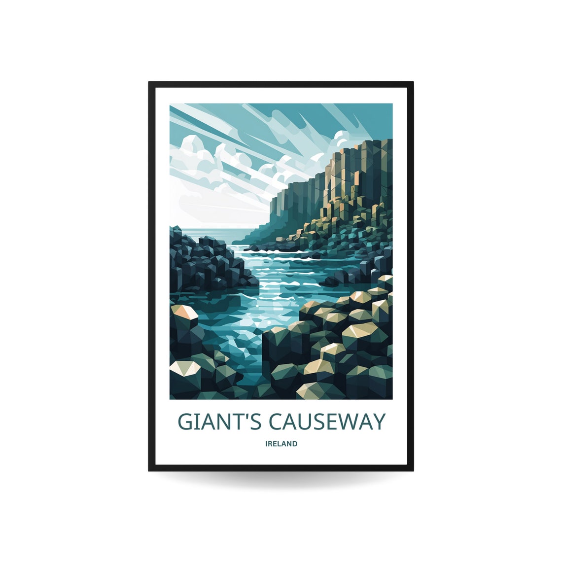 Giants Causeway Ireland Basalt Columns Coast Geometric Travel Poster