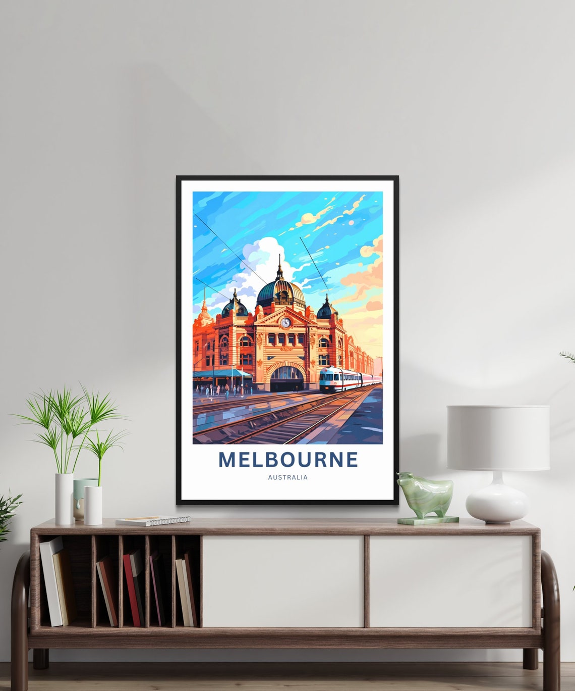 Melbourne Australia Train Station Customizable Skyline Travel Poster - Image 2