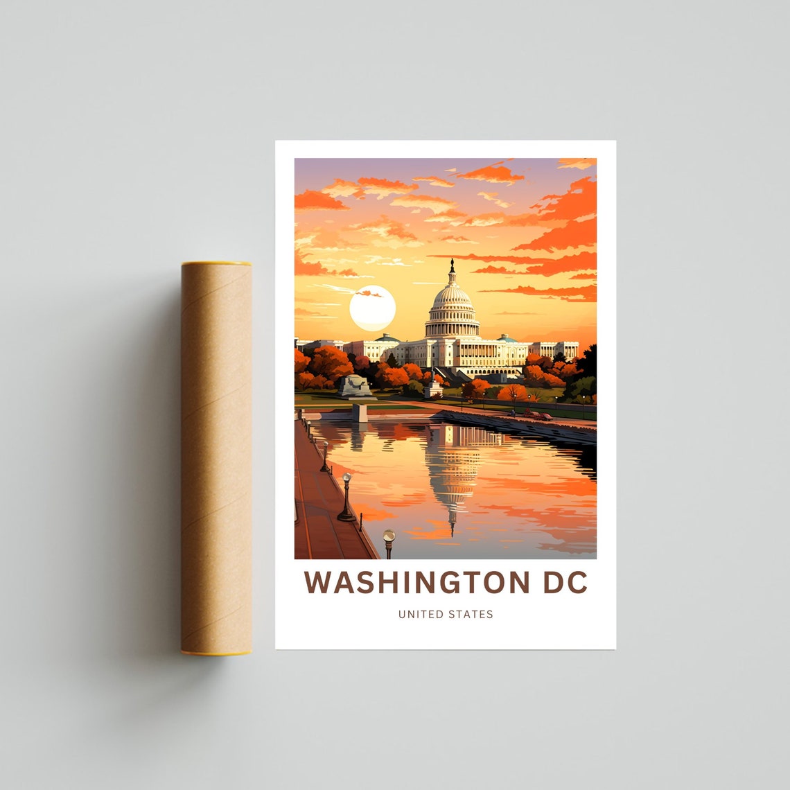 Washington DC US Capitol Sunset Reflection Personalized Poster - Image 4