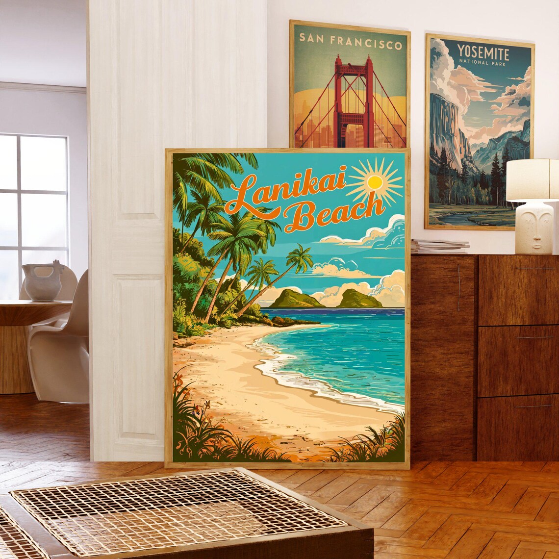 Lanikai Beach Oahu Palms Sunshine Tropical Vintage Travel Poster - Image 5