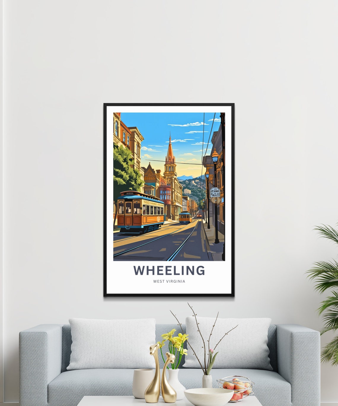 Wheeling West Virginia Trolley Street Retro Customizable Travel Poster - Image 3