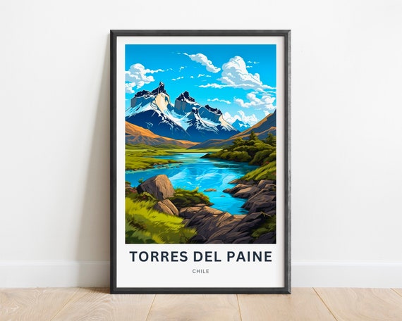 Torres Del Paine Travel Print Poster Chile Wall Art Framed Present Gift Customize Your Text