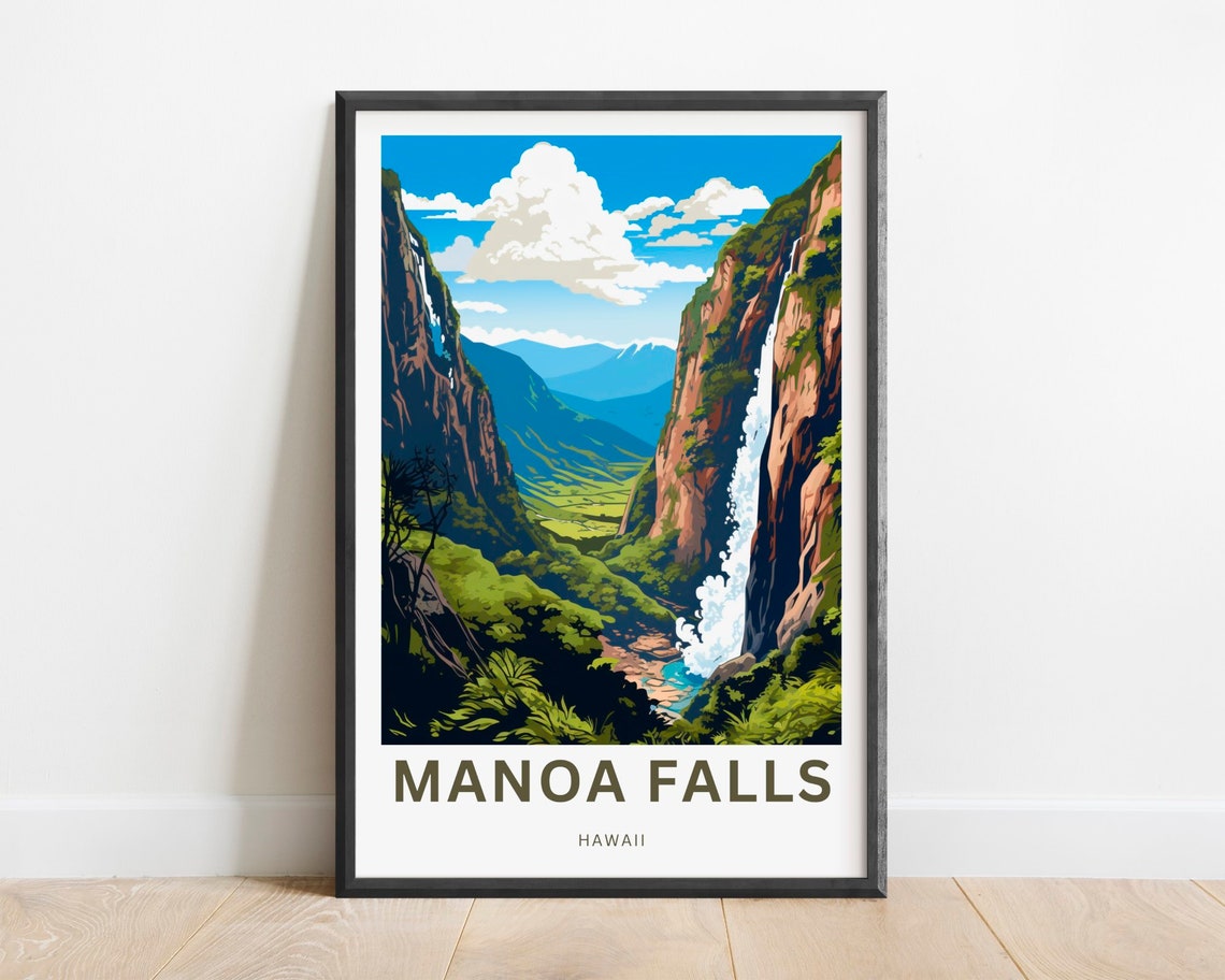 Manoa Falls Hawaii Waterfall Canyon Rainforest Travel Poster