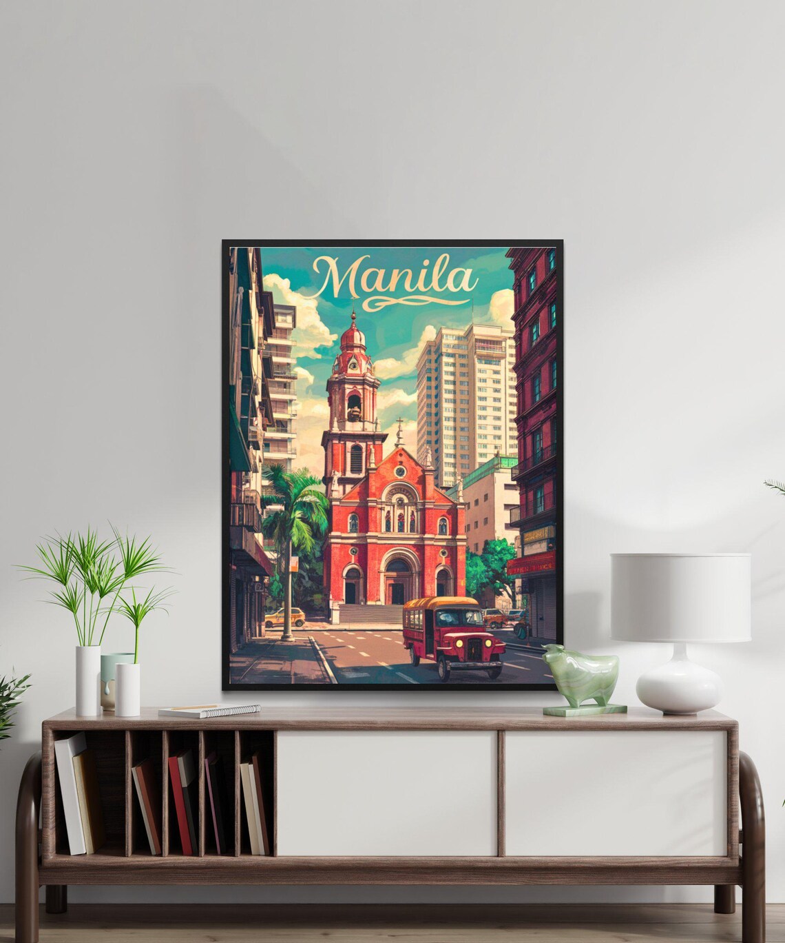 Manila Philippines Vintage City Church Jeepney Street Poster - Image 3
