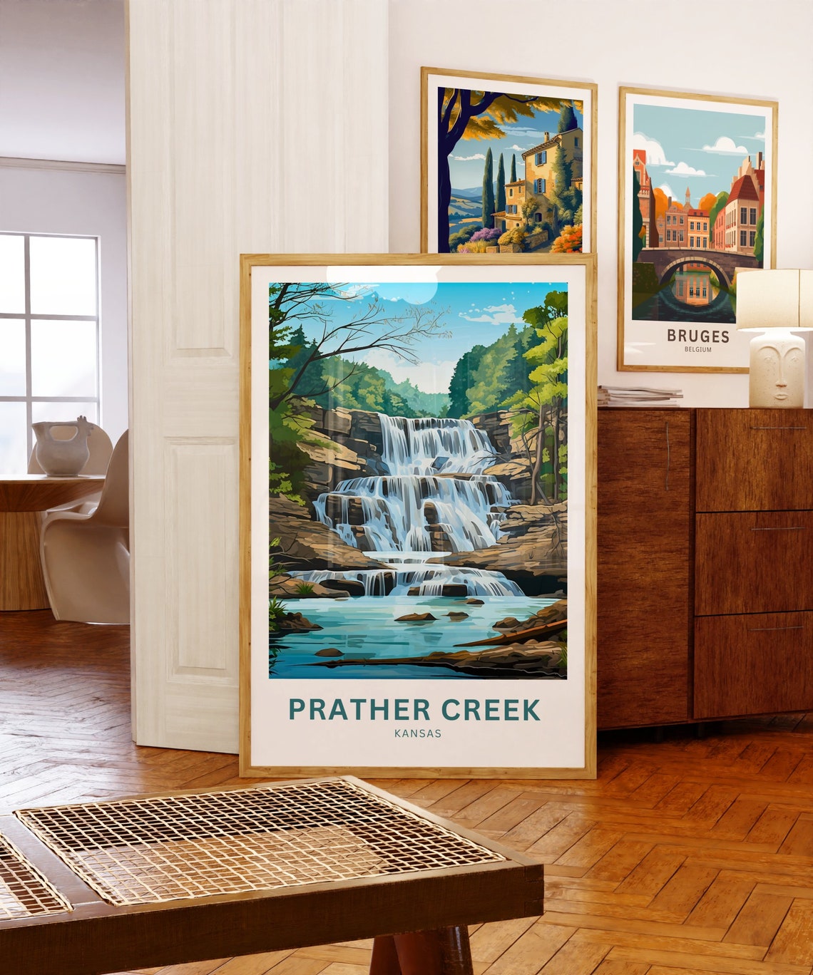 Prather Creek Kansas Tiered Waterfall Rocky Forest Creek Poster - Image 5