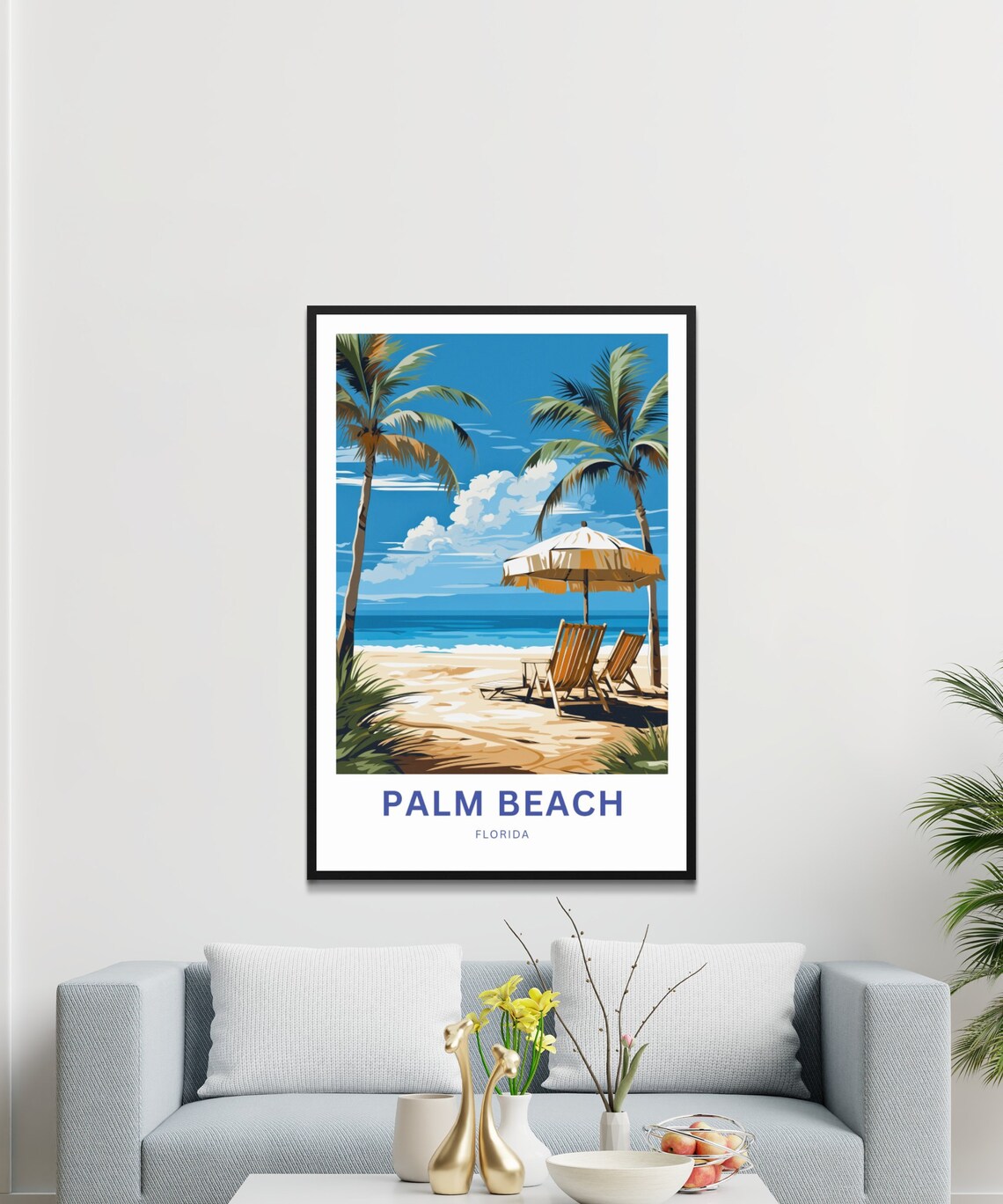 Palm Beach Florida Beach Umbrella Lounge Chairs Scene Poster - Image 3