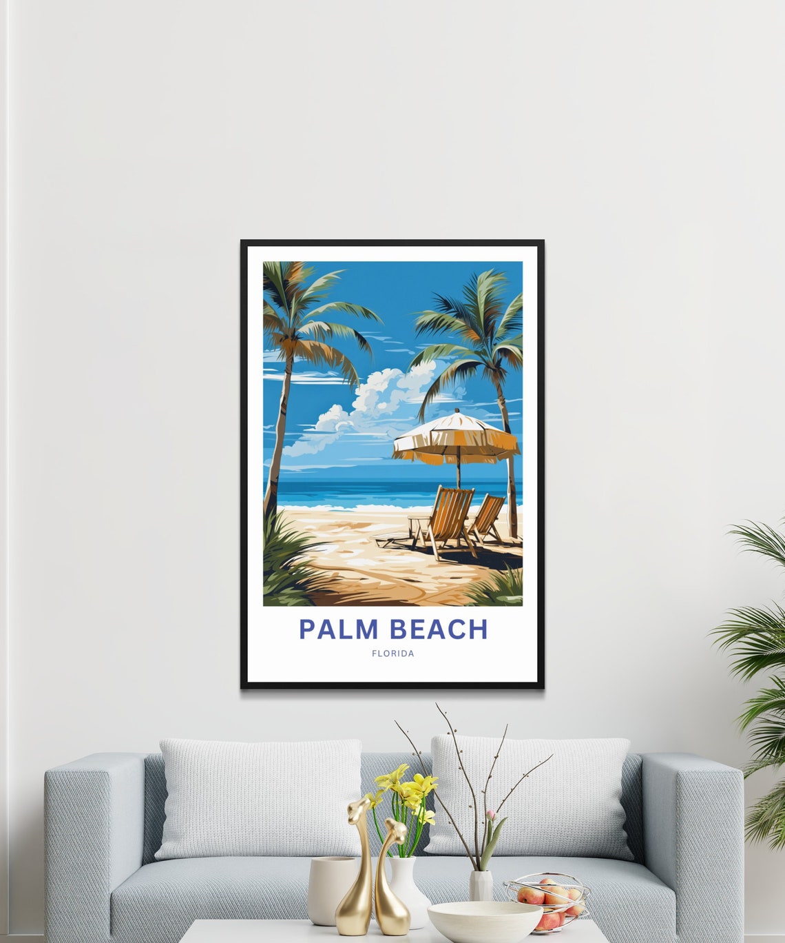 Palm Beach Florida Swaying Palm Trees Umbrella Chairs Poster - Image 3