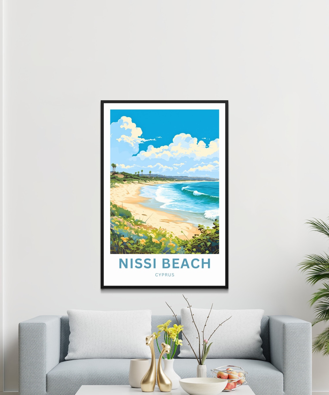 Nissi Beach Cyprus Sunny Palm Lined Shore Waves Travel Art Poster - Image 4