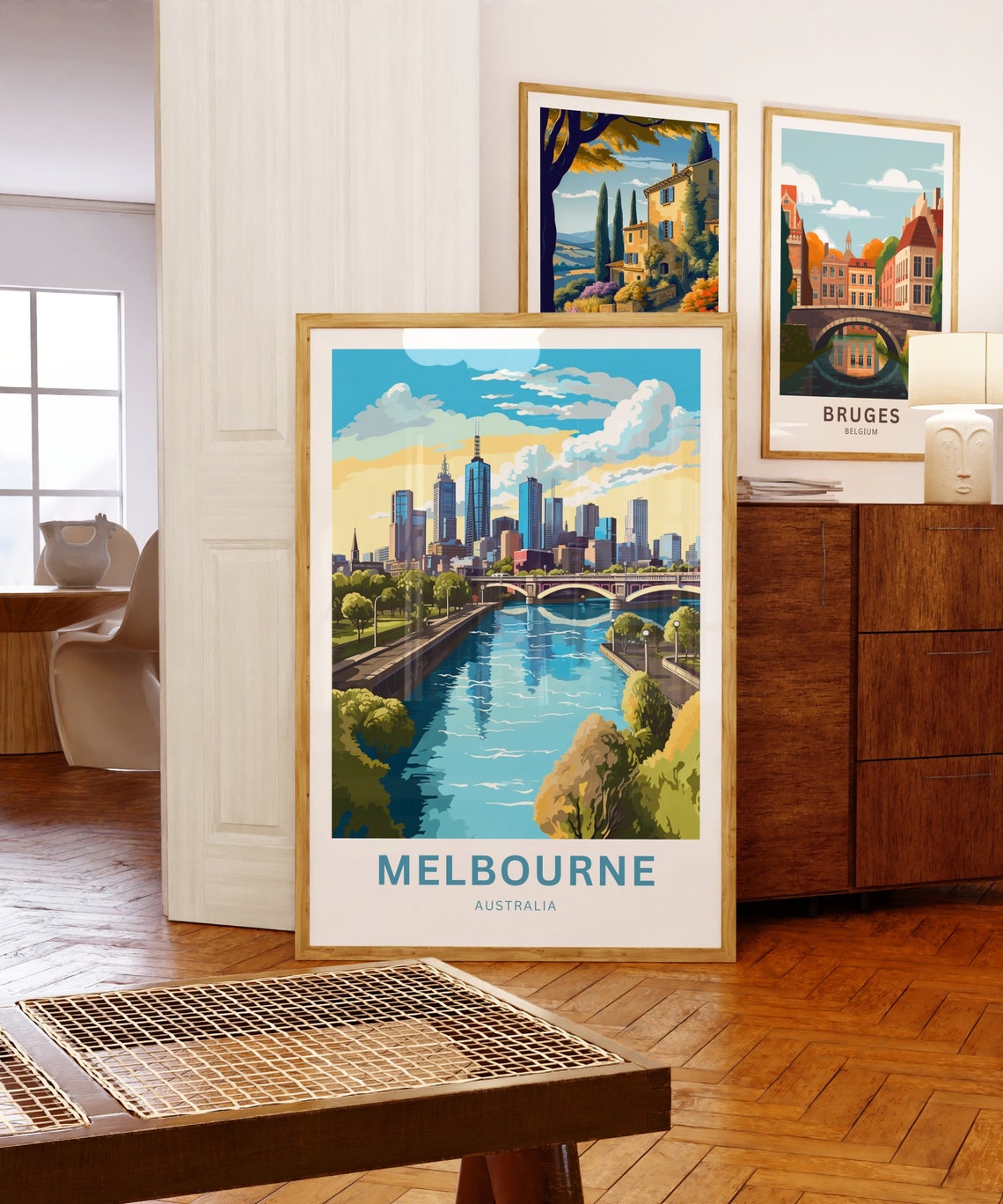 Melbourne Australia Downtown Skyline River Bridge View Poster - Image 5