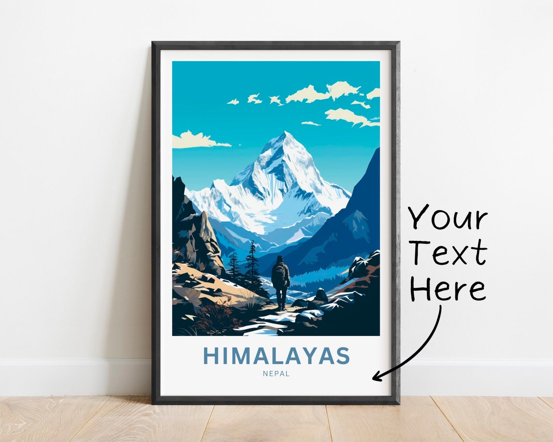 Himalayas Nepal Personalized Snow Peak Hiker Custom Text Travel Poster