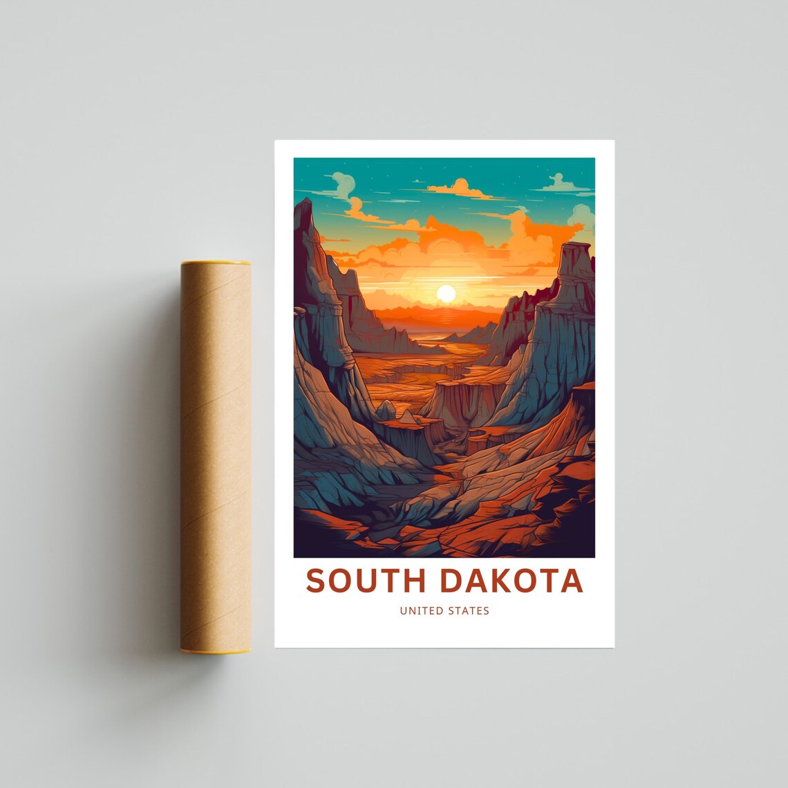 South Dakota Badlands Desert Sunset Canyon Scene Travel Poster - Image 4