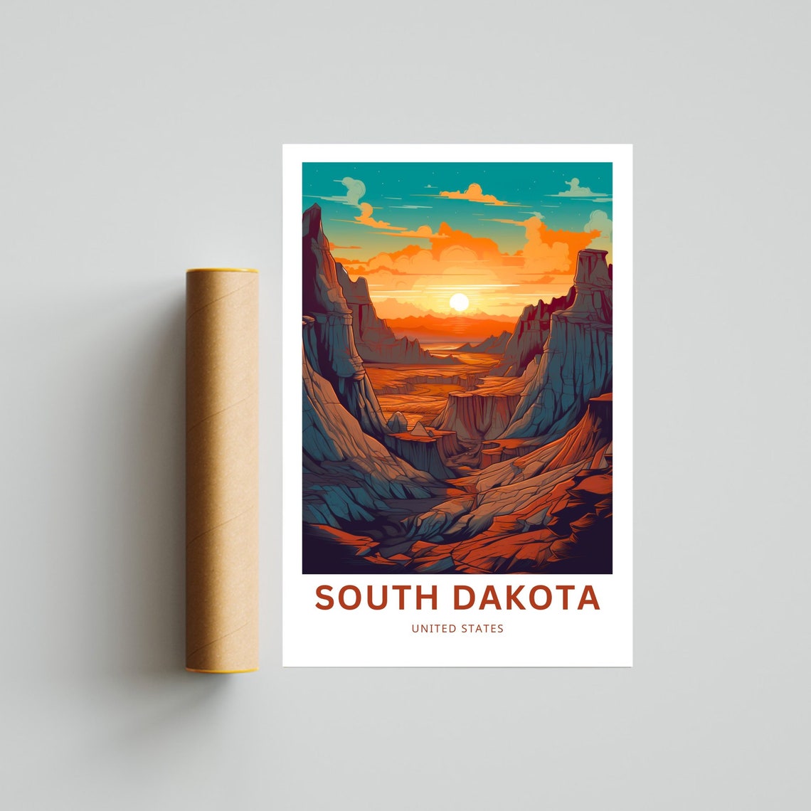 South Dakota Badlands Desert Sunset Personalized Travel Poster - Image 4
