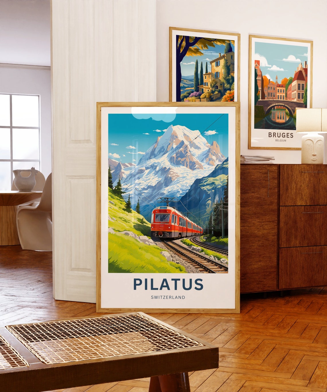 Pilatus Switzerland Red Mountain Train Personalized Travel Poster - Image 5