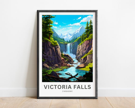 Victoria Falls Travel Print Victoria Falls Poster Zimbabwe Wall Art Framed Present Gift Zimbabwe Africa Present