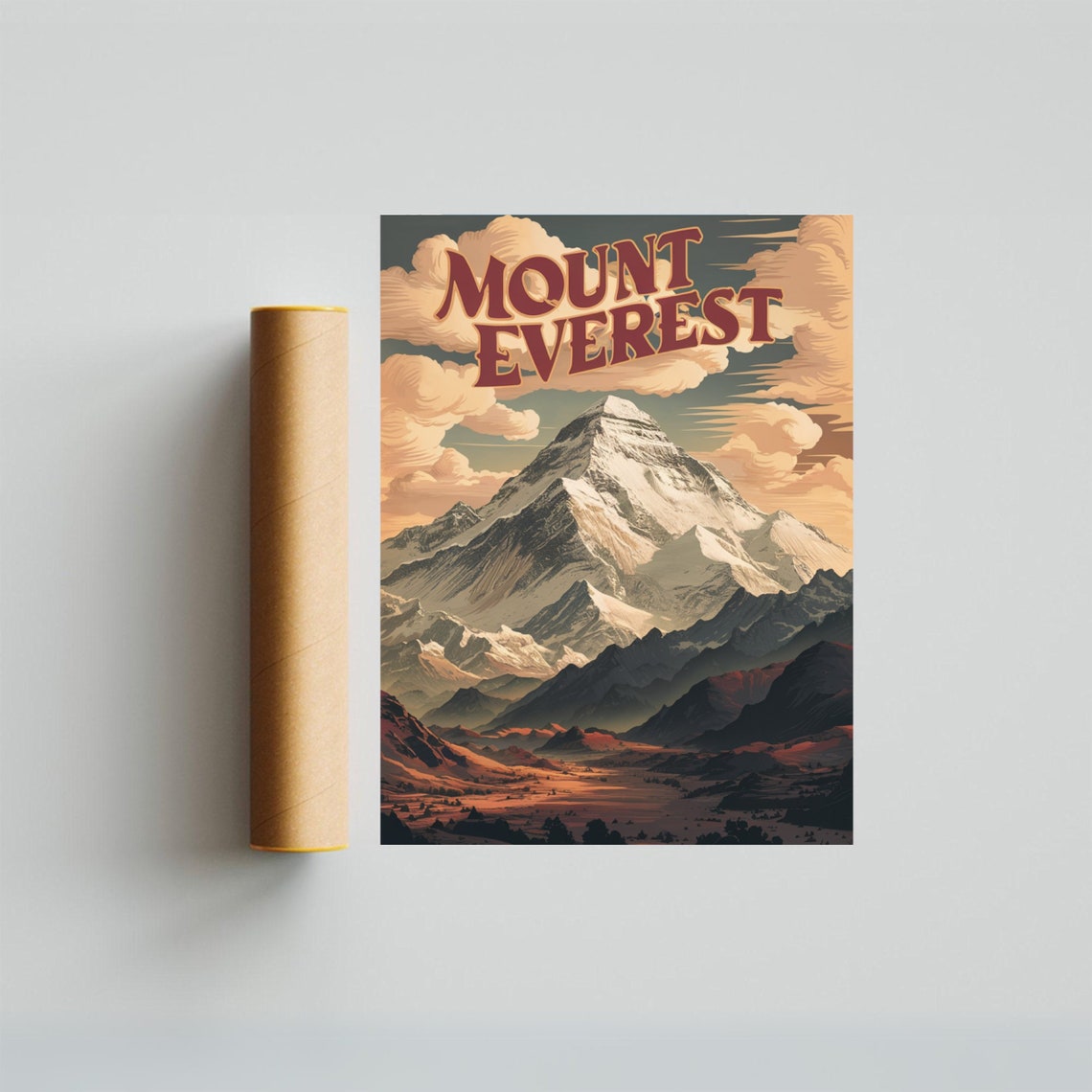 Mount Everest Rust Red Clouds Snow Summit Autumn Valley Poster - Image 3