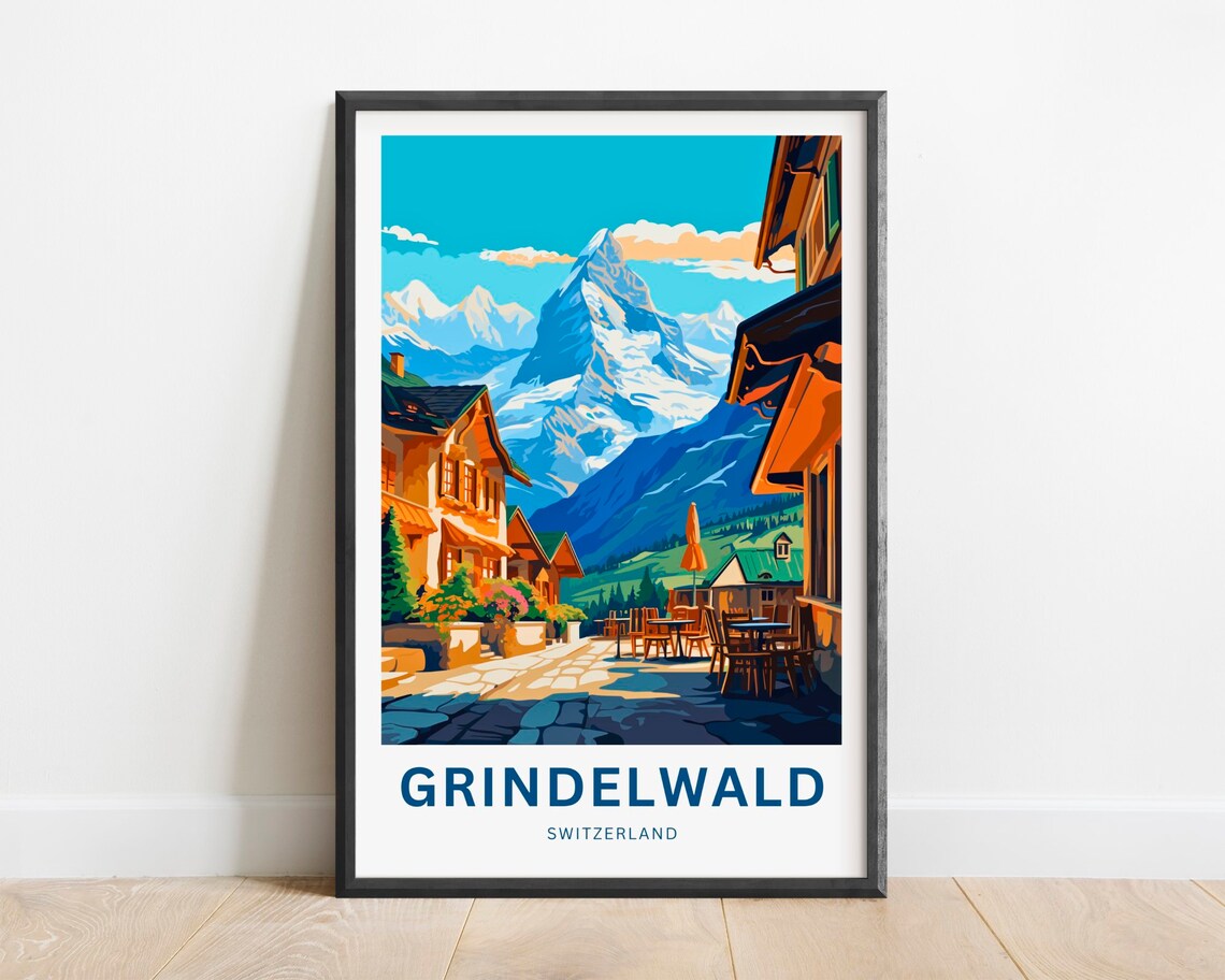 Grindelwald Switzerland Alpine Village Street Vintage Travel Poster