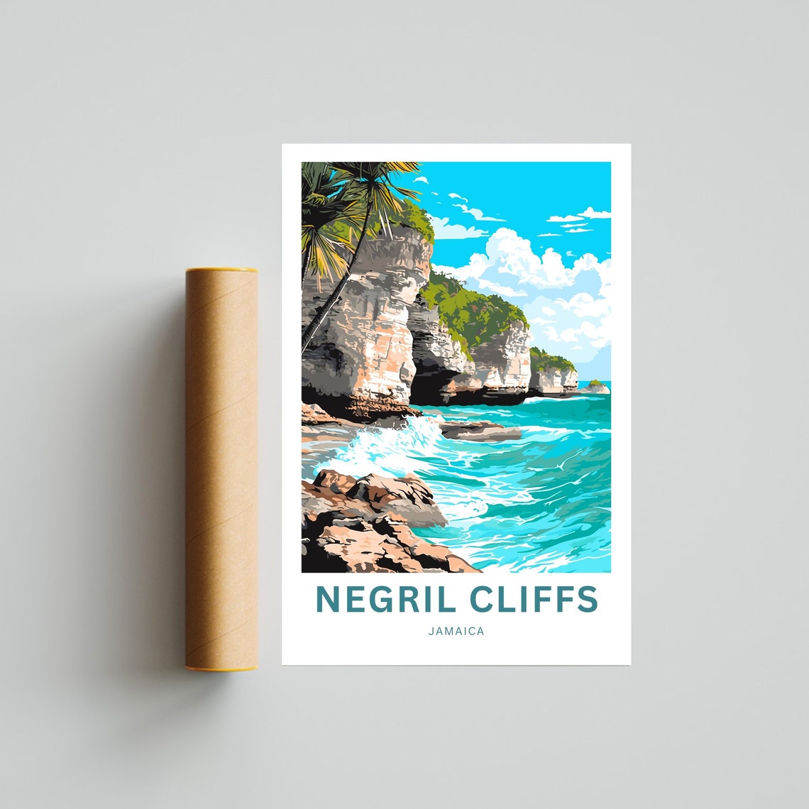 Negril Cliffs Travel Print Negril Cliffs Poster Jamaica Wall Art Framed Present Gift United States Present - Image 4