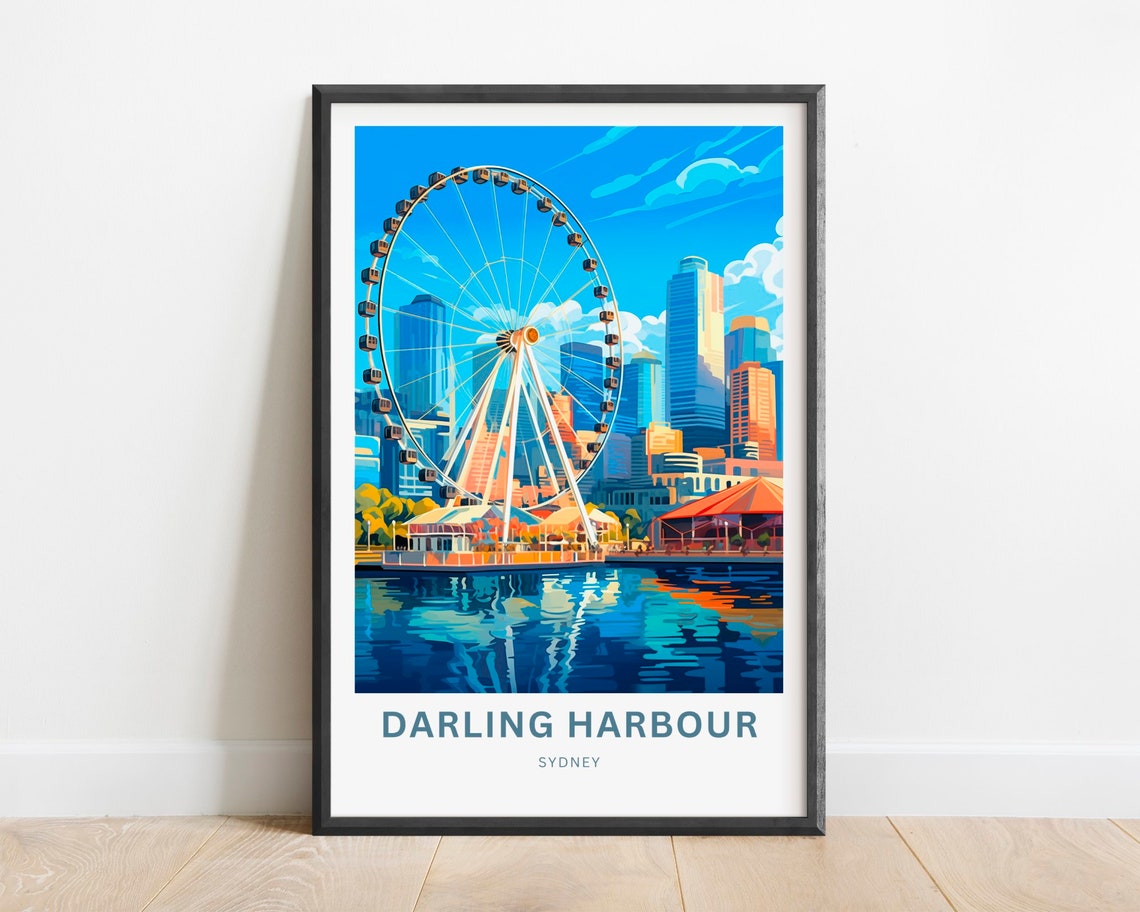 Darling Harbour Sydney Ferris Wheel Over The Waterfront Poster