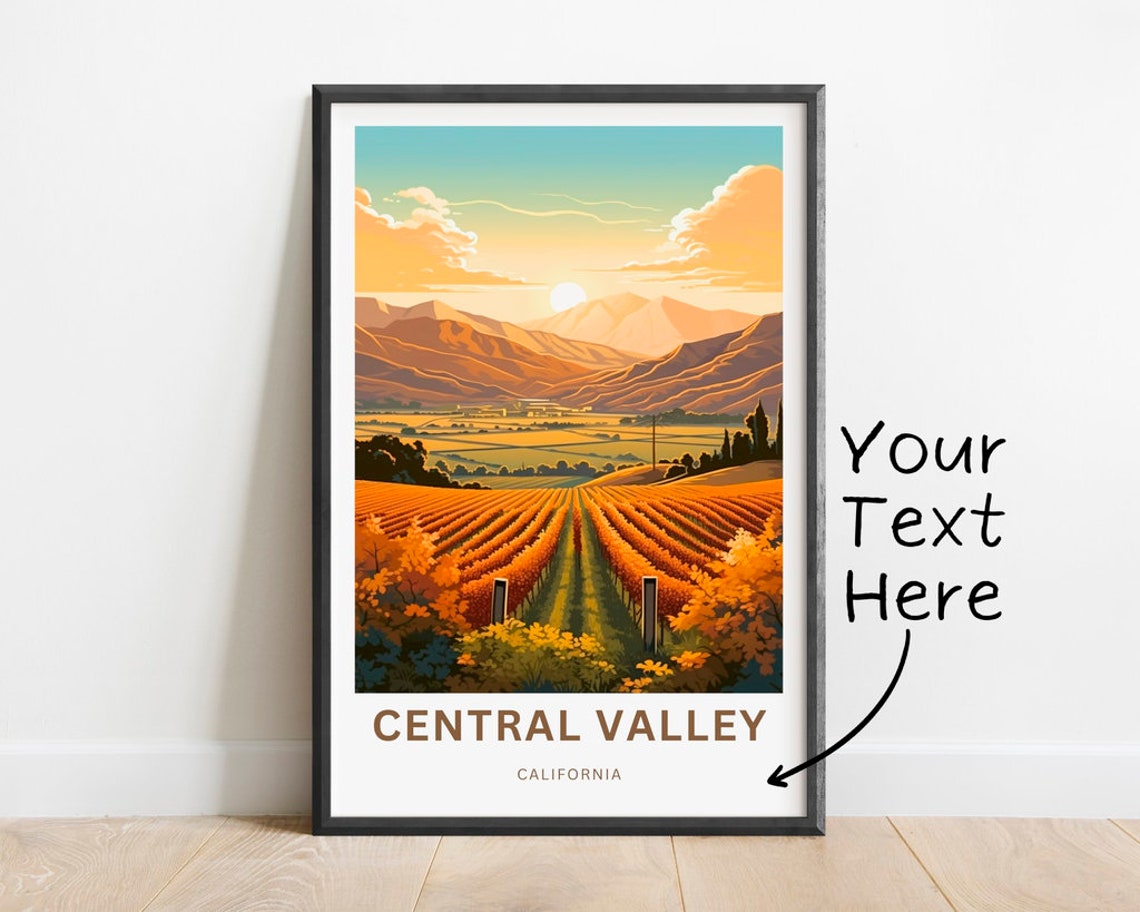 Central Valley California Vineyard Sunset Custom Text Travel Poster
