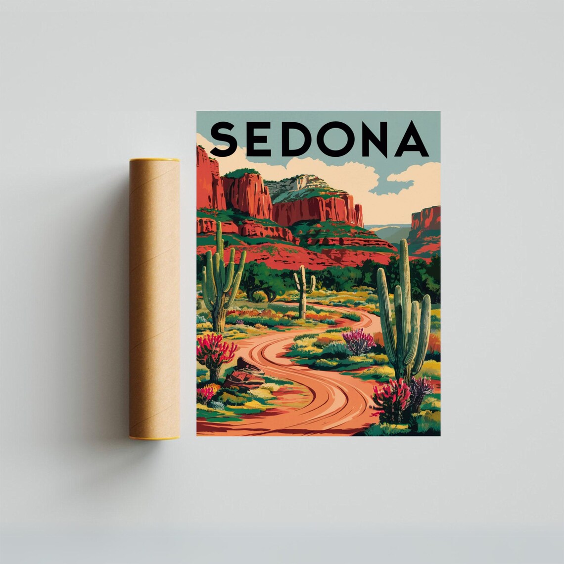 Sedona Arizona Desert Trail Saguaro Cacti Vintage Travel Poster - Image 3