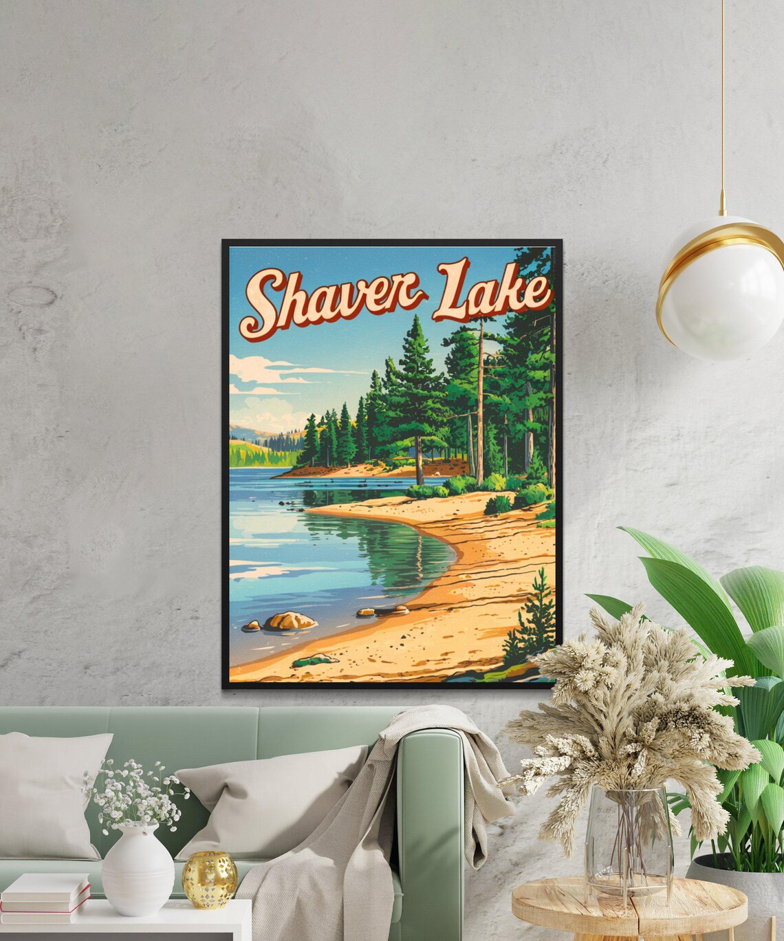 Shaver Lake California Vintage Travel Poster Pine Beach Shoreline View - Image 2
