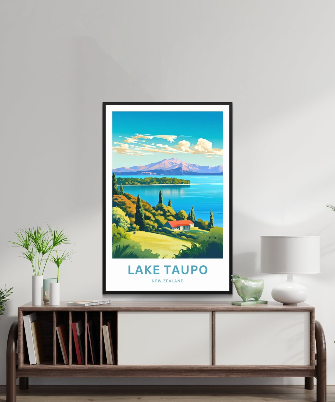Personalized Lake Taupo New Zealand Hillside Villa Lake View Poster - Image 2