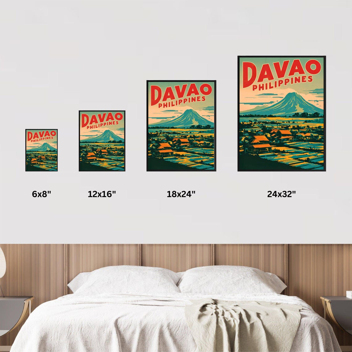 Davao Philippines Vintage Retro Volcano Rice Paddy Sunset Poster - Image 3